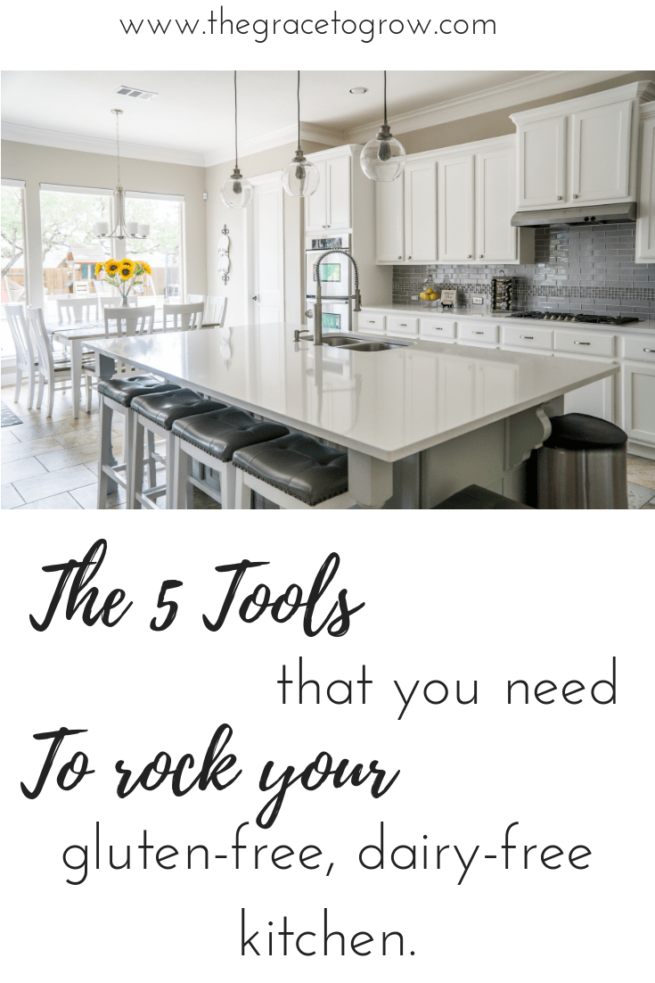 Here is a list of the 5 tools that you need for a successful gluten-free, dairy-free kitchen. #glutenfree #dairyfree #wholefoods #foodallergies #kitchen